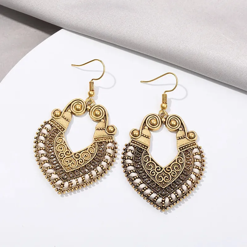 Bohemian Ethnic Heart Braided Hook Hanging Dangle Earrings for Women