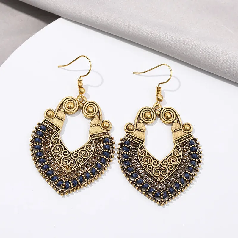 Bohemian Ethnic Heart Braided Hook Hanging Dangle Earrings for Women