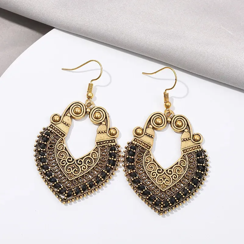 Bohemian Ethnic Heart Braided Hook Hanging Dangle Earrings for Women