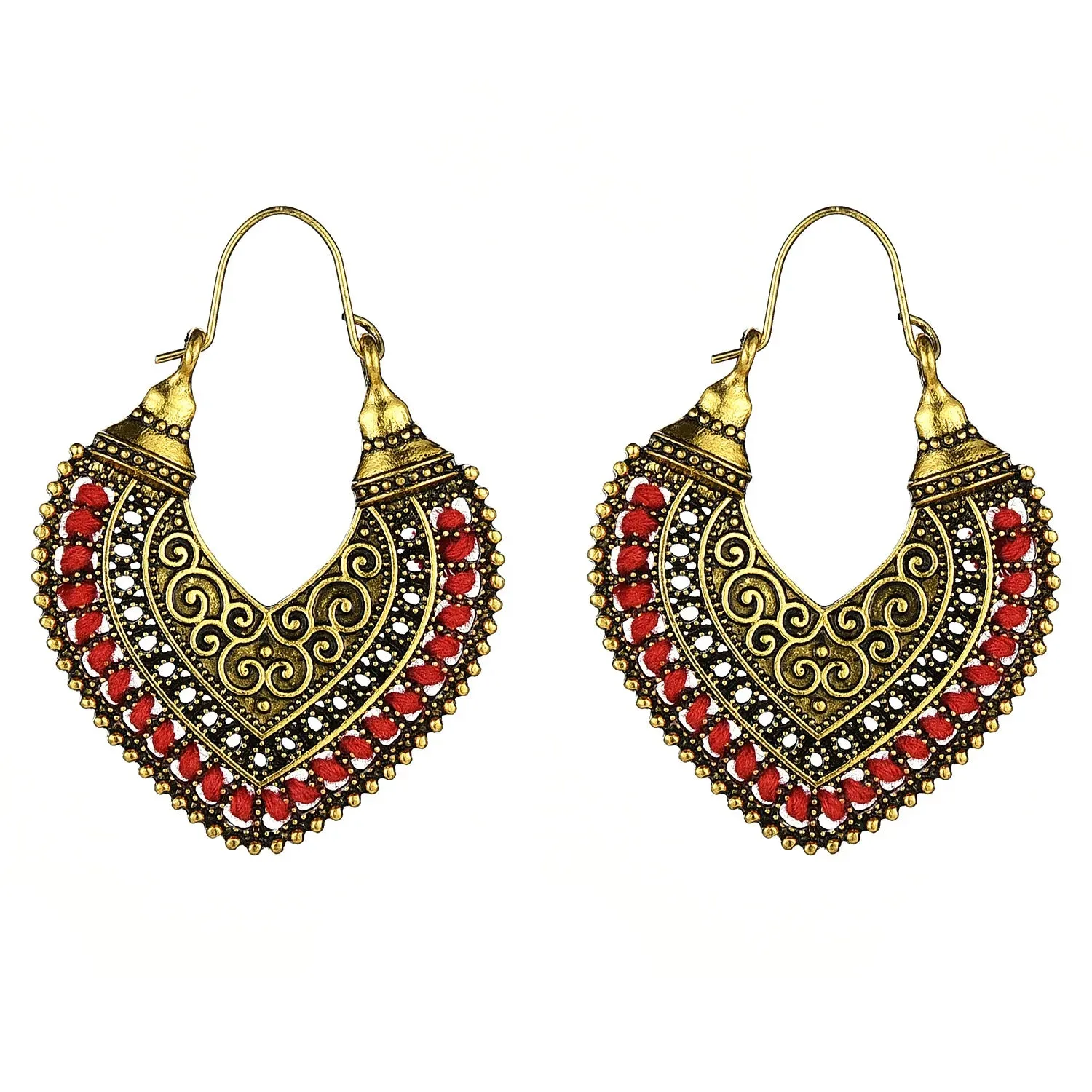 Bohemian Ethnic Heart Braided Hook Hanging Dangle Earrings for Women