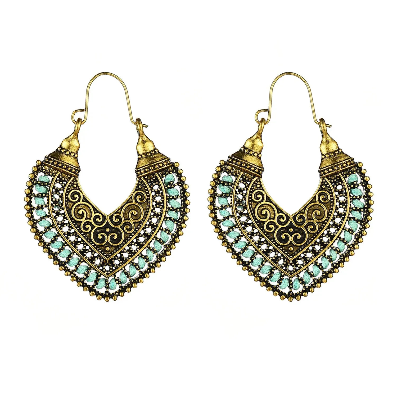 Bohemian Ethnic Heart Braided Hook Hanging Dangle Earrings for Women