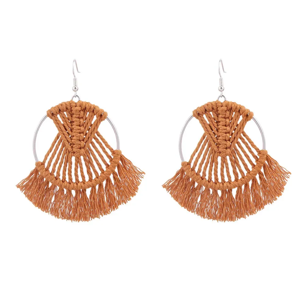 Bohemian Hand-Woven Tassel Earrings | Geometric Dangle Earrings | Women's Jewelry