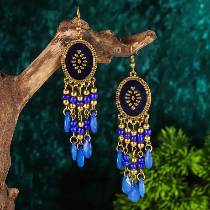 Bohemian Long Colorful Tassel Beads Water Drop Dangle Earrings For Women
