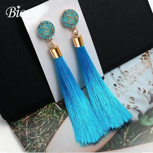 Bohemian Tassel Crystal Long Earrings