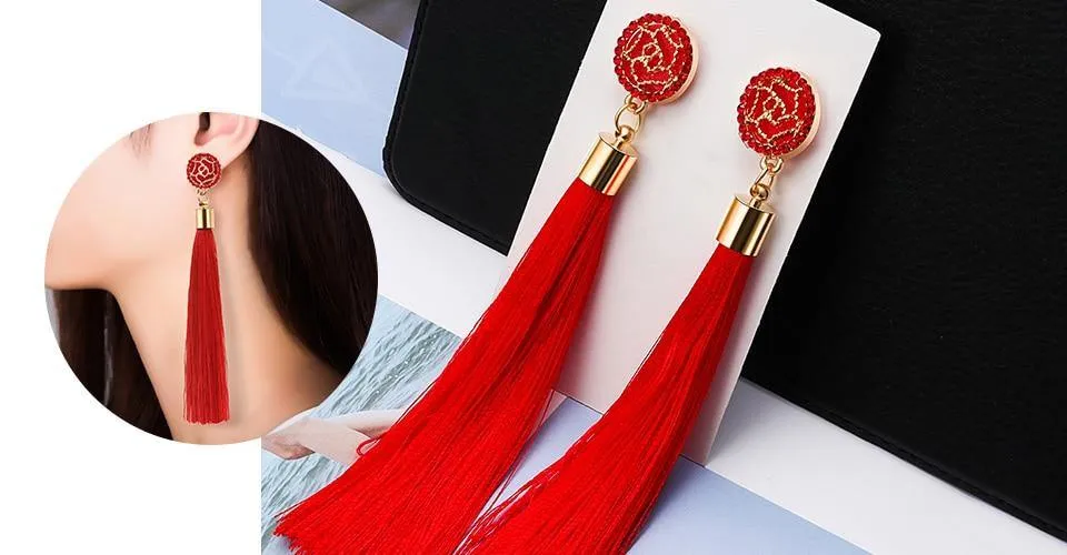 Bohemian Tassel Crystal Long Earrings