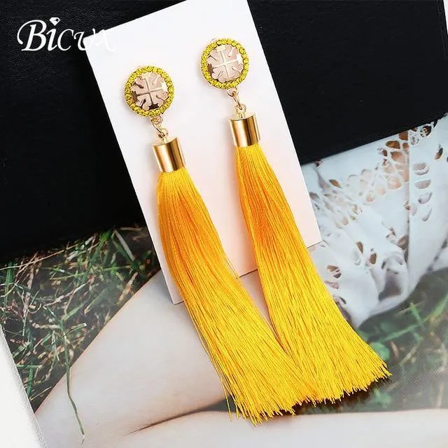 Bohemian Tassel Crystal Long Earrings
