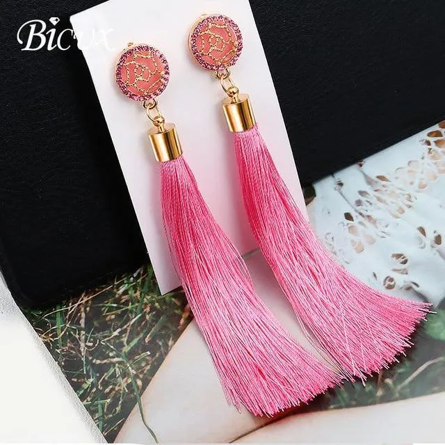 Bohemian Tassel Crystal Long Earrings