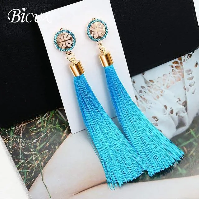 Bohemian Tassel Crystal Long Earrings