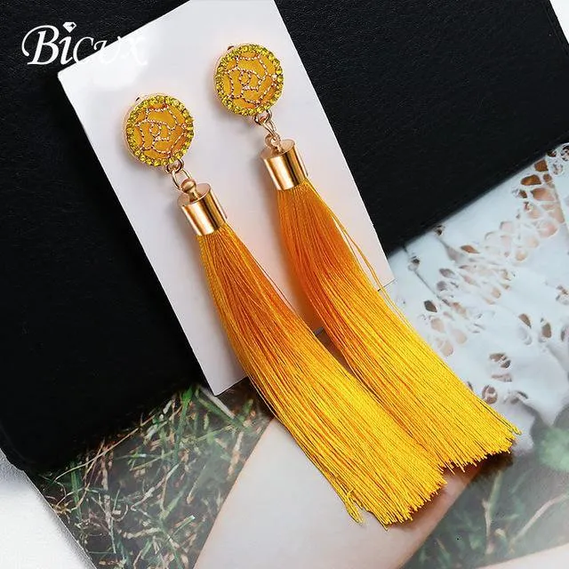 Bohemian Tassel Crystal Long Earrings
