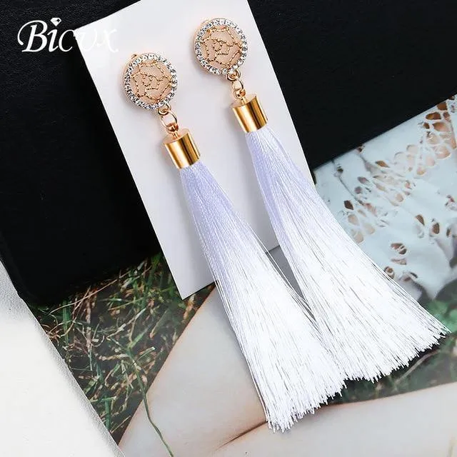 Bohemian Tassel Crystal Long Earrings