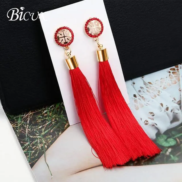Bohemian Tassel Crystal Long Earrings