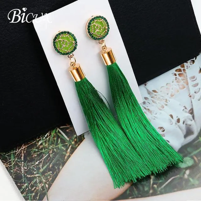 Bohemian Tassel Crystal Long Earrings