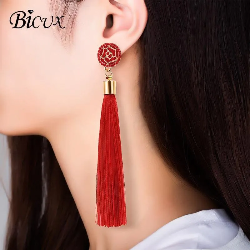 Bohemian Tassel Crystal Long Earrings