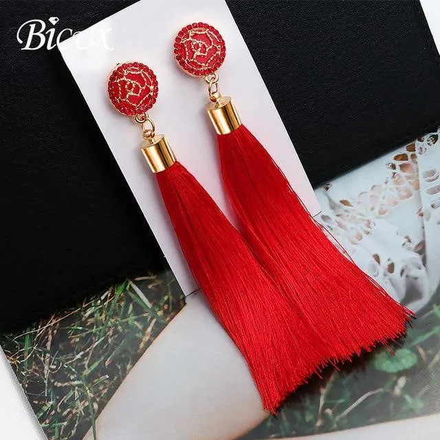Bohemian Tassel Crystal Long Earrings