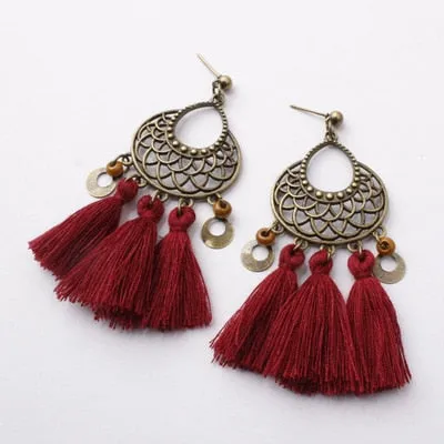 Bohemian Three Tassel Dangle Earrings