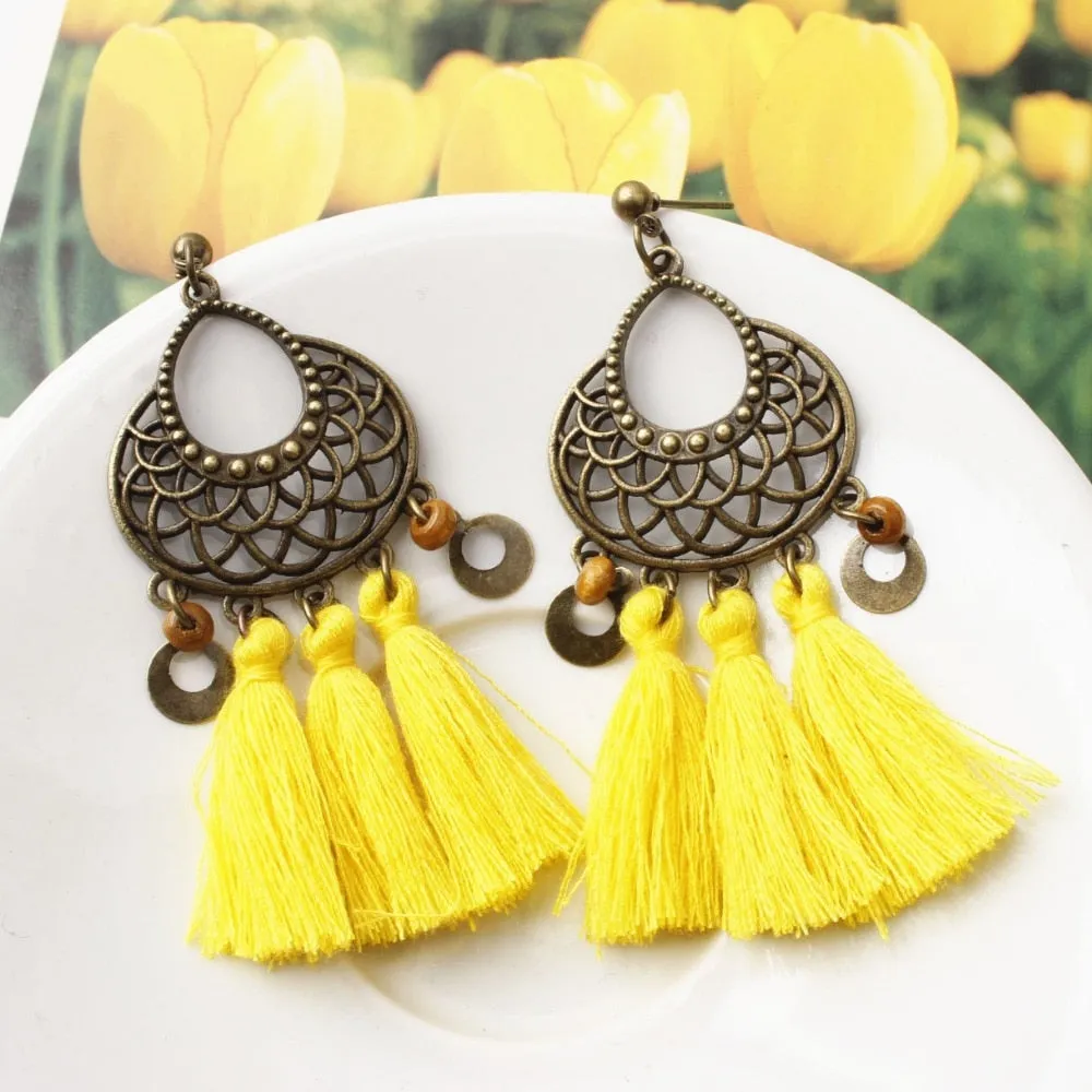 Bohemian Three Tassel Dangle Earrings