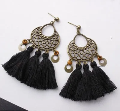 Bohemian Three Tassel Dangle Earrings