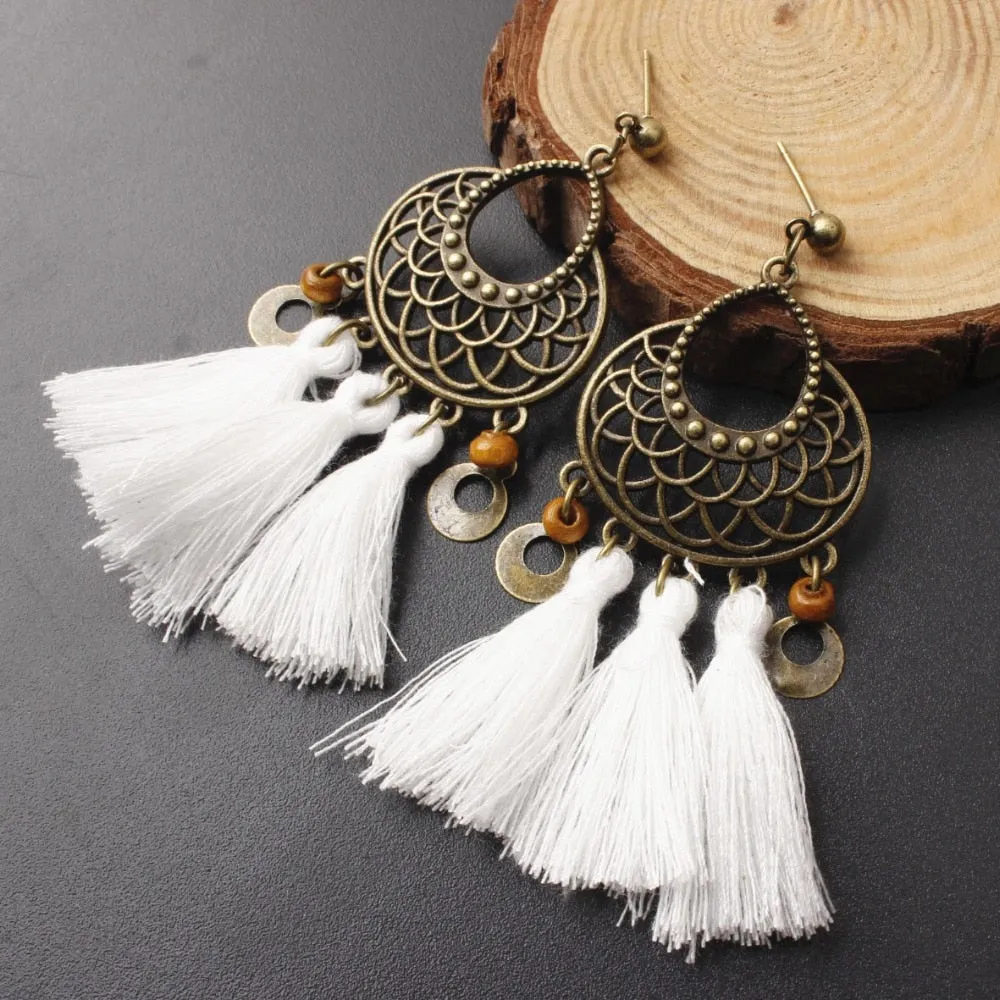 Bohemian Three Tassel Dangle Earrings