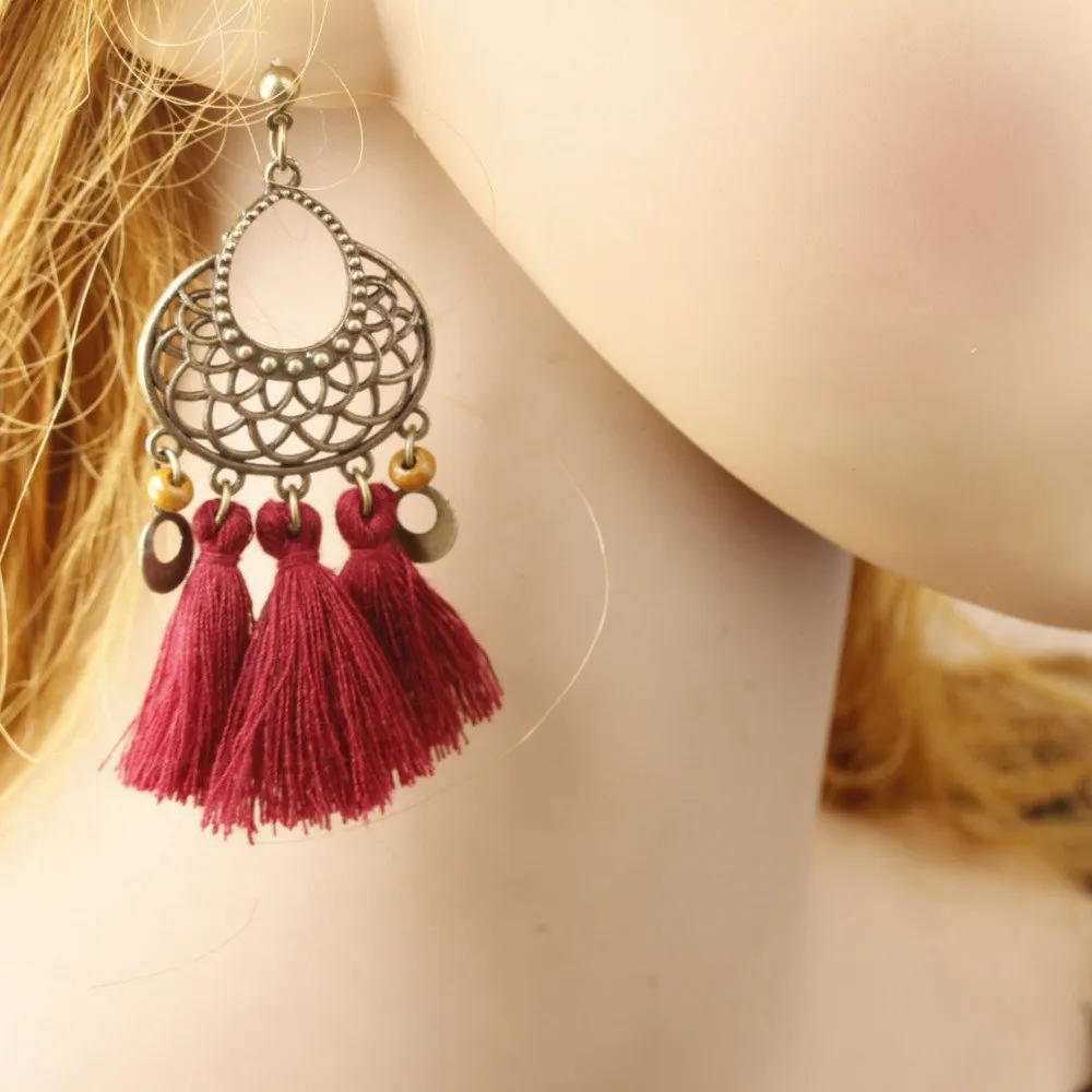 Bohemian Three Tassel Dangle Earrings
