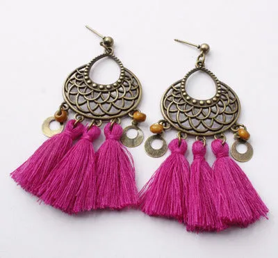 Bohemian Three Tassel Dangle Earrings