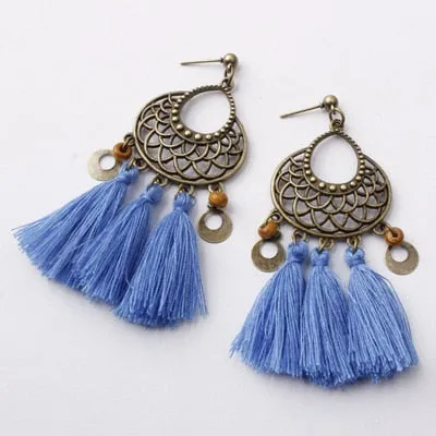 Bohemian Three Tassel Dangle Earrings