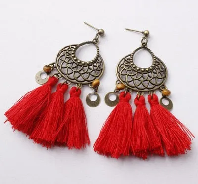 Bohemian Three Tassel Dangle Earrings