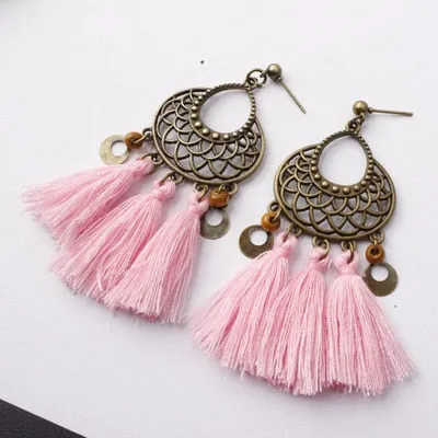 Bohemian Three Tassel Dangle Earrings