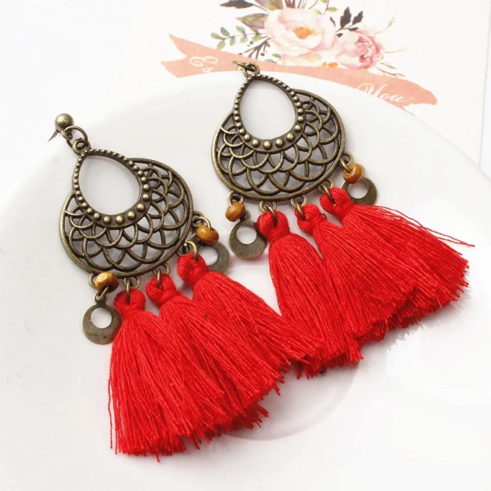 Bohemian Three Tassel Dangle Earrings