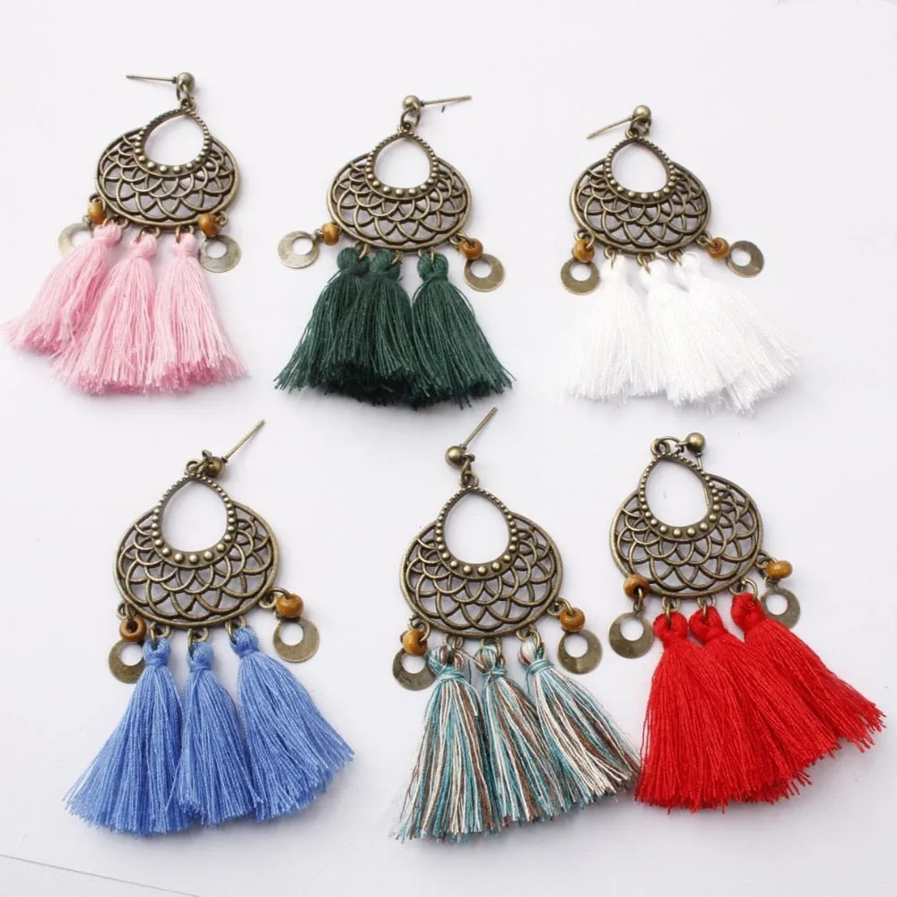 Bohemian Three Tassel Dangle Earrings
