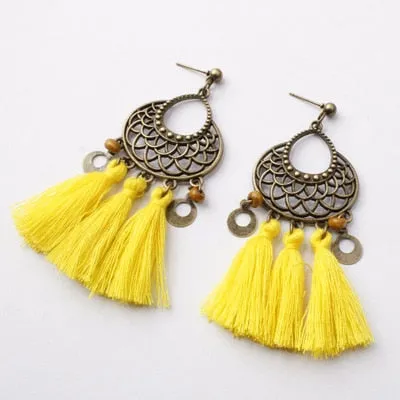 Bohemian Three Tassel Dangle Earrings