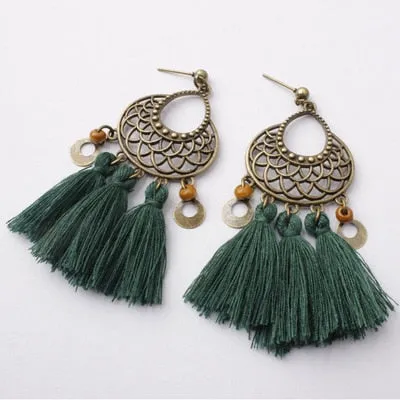 Bohemian Three Tassel Dangle Earrings