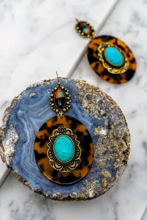 Boho Oval Turquoise Stone Earrings