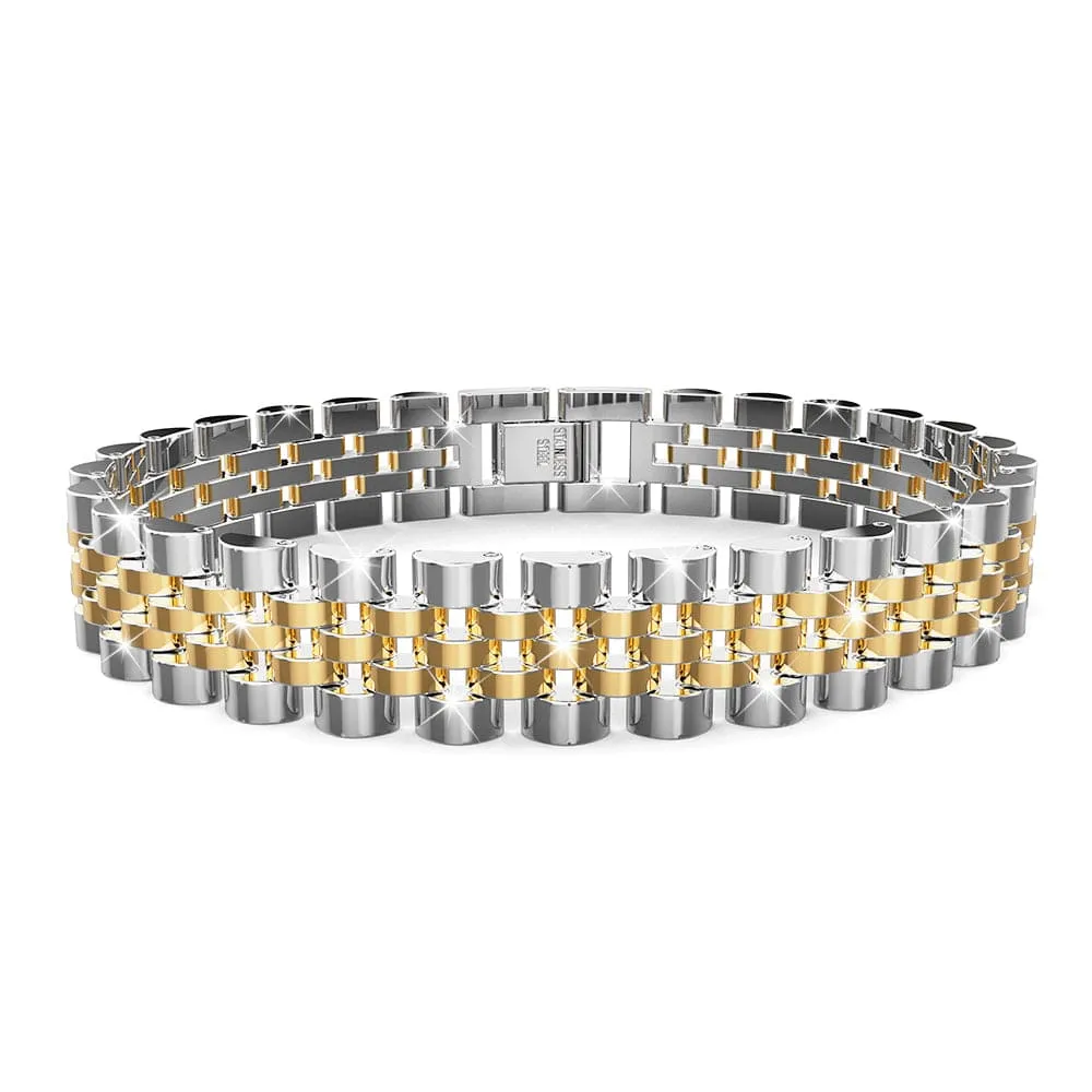 Brick Dual Tone Gold Layered Stainless Steel Bracelet