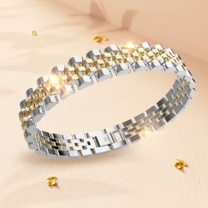 Brick Dual Tone Gold Layered Stainless Steel Bracelet