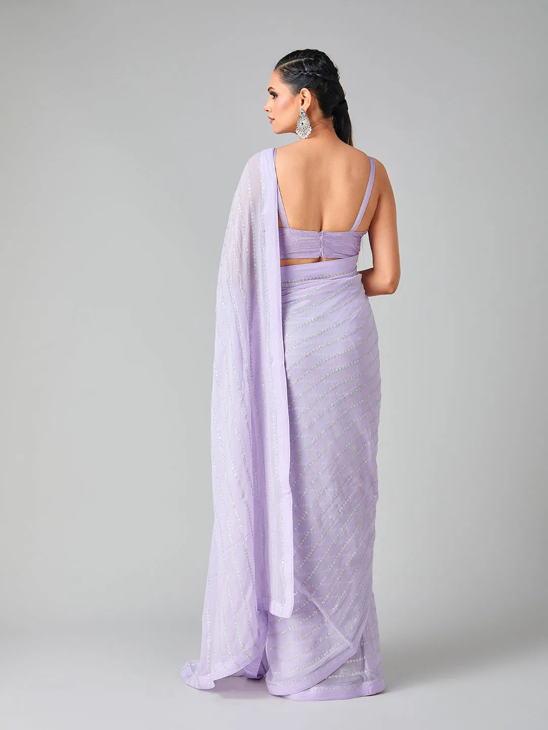 Bright Lilac Georgette Sequin Saree