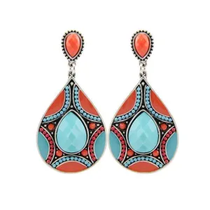Brincos New Drop Earrings For Women Ethnic Vintage Silver Color Multicolor Bead Large Bohemia Dangle Earrings Statement Jewelry
