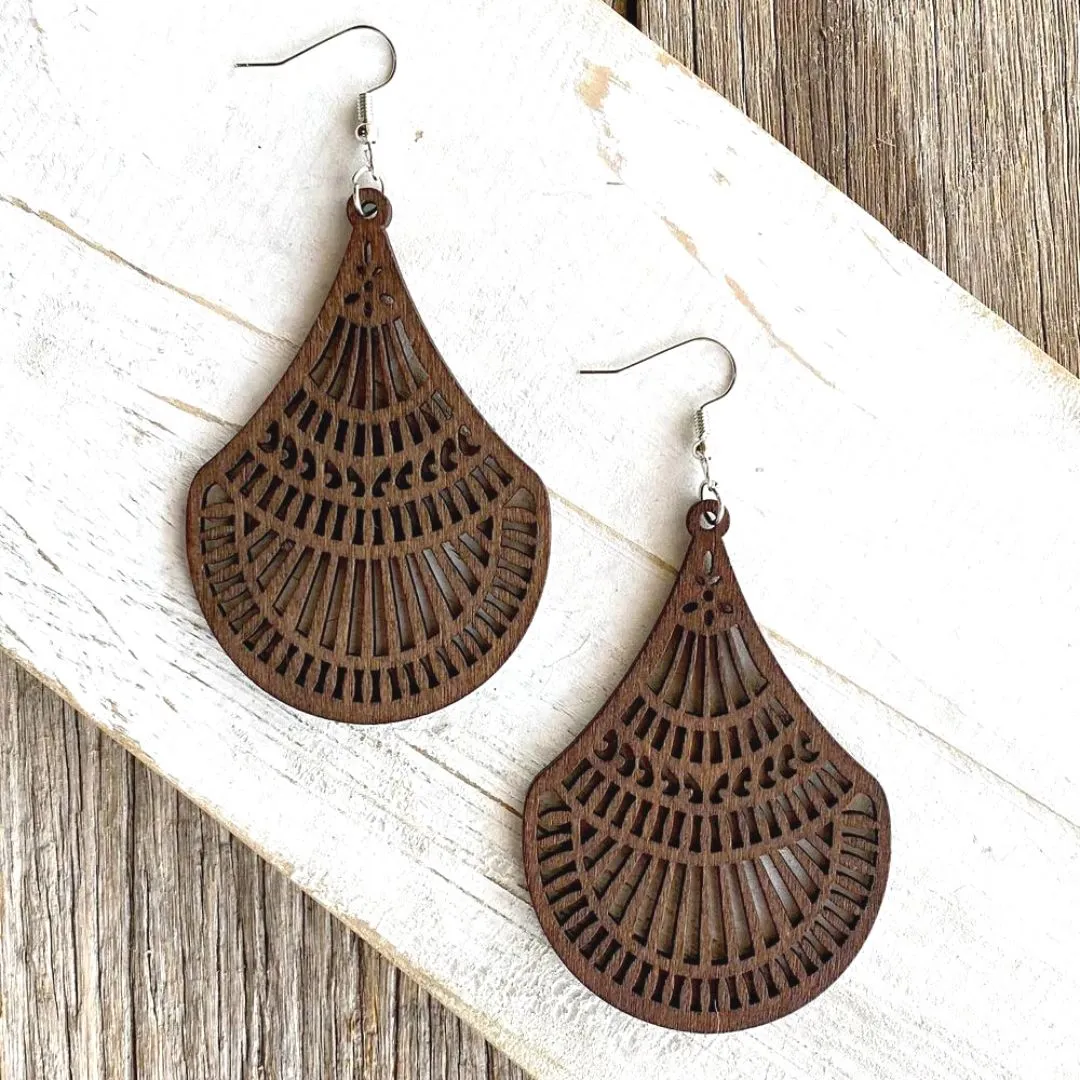 Brown Teardrop Wooden Lightweight Earrings