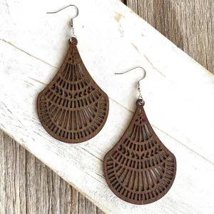 Brown Teardrop Wooden Lightweight Earrings