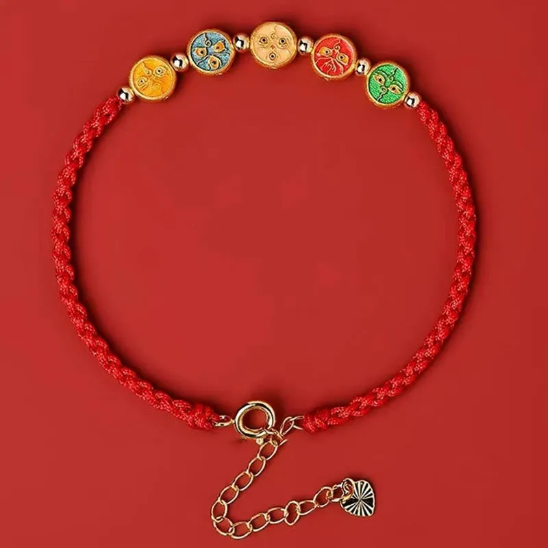 Buddha Stones Red String 925 Sterling Silver Five Ways God Of Wealth Connection Bracelet