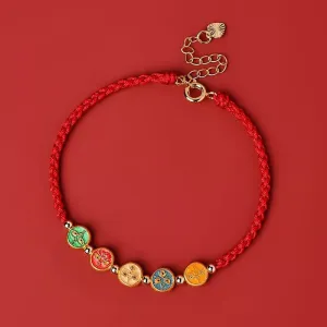Buddha Stones Red String 925 Sterling Silver Five Ways God Of Wealth Connection Bracelet
