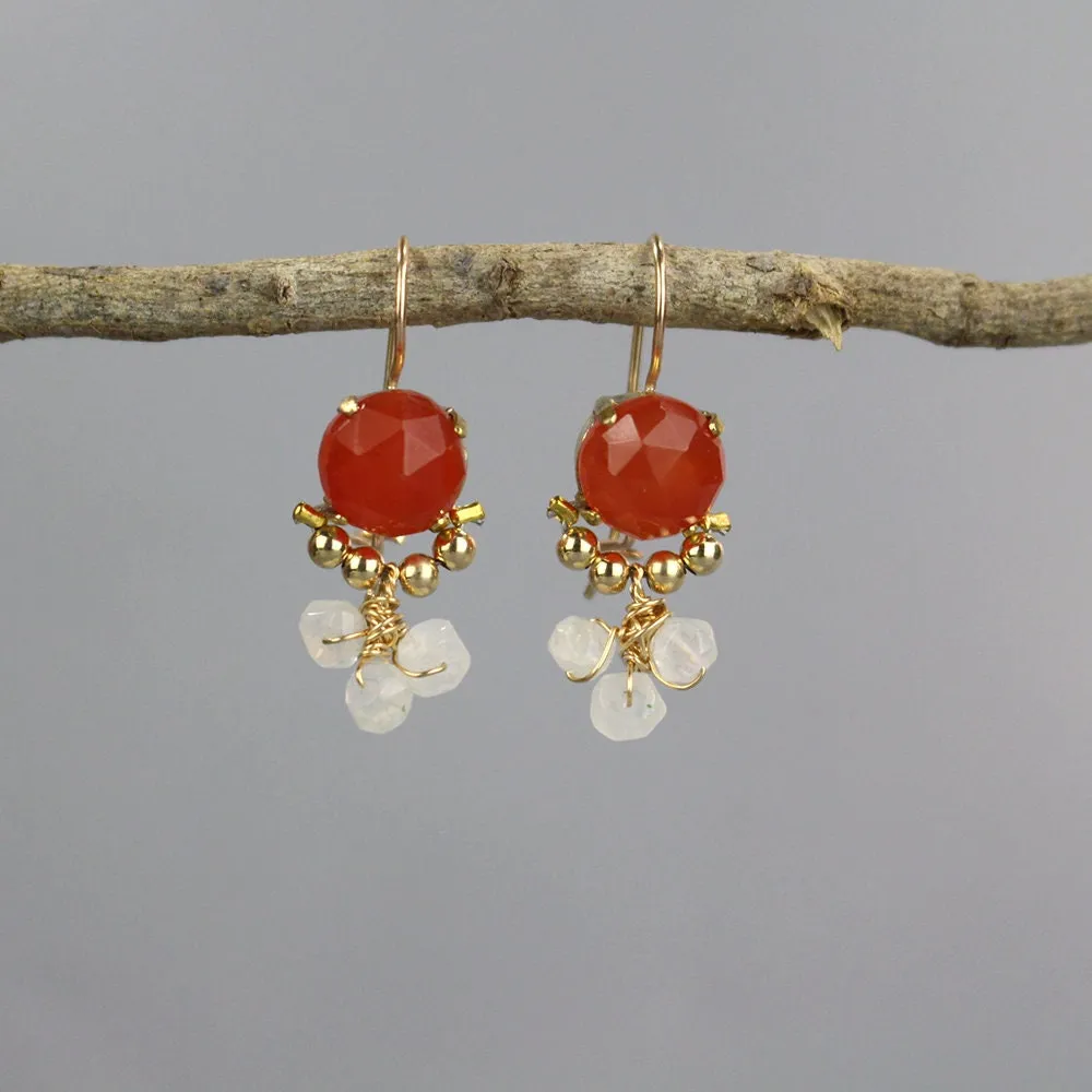 Carnelian Moonstone Clover Earrings