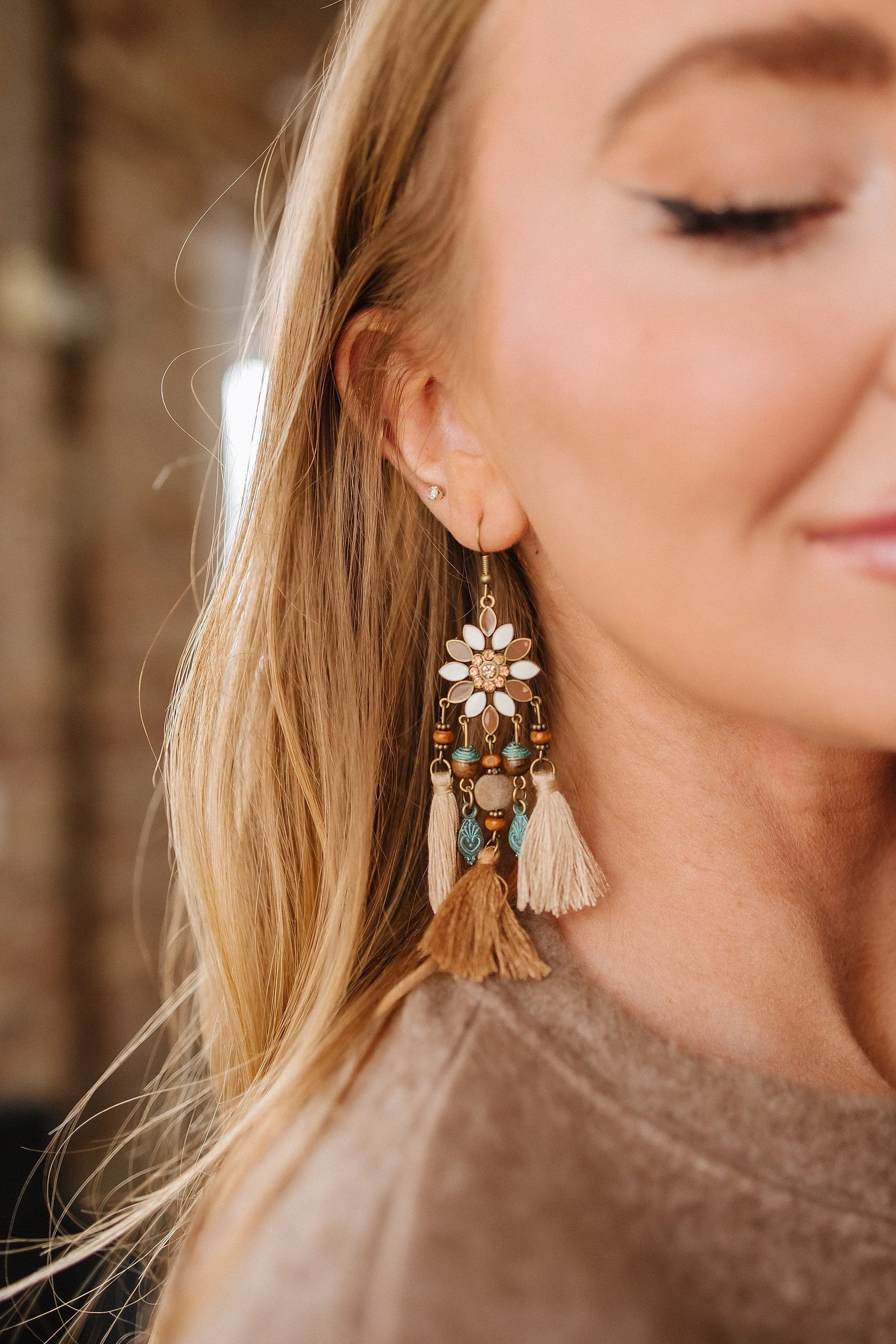 Chestnut Boho Bead Dangle Earrings