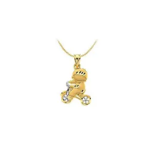 Child on Tricycle Pendant 14K Two Tone ( White and Yellow ) Gold