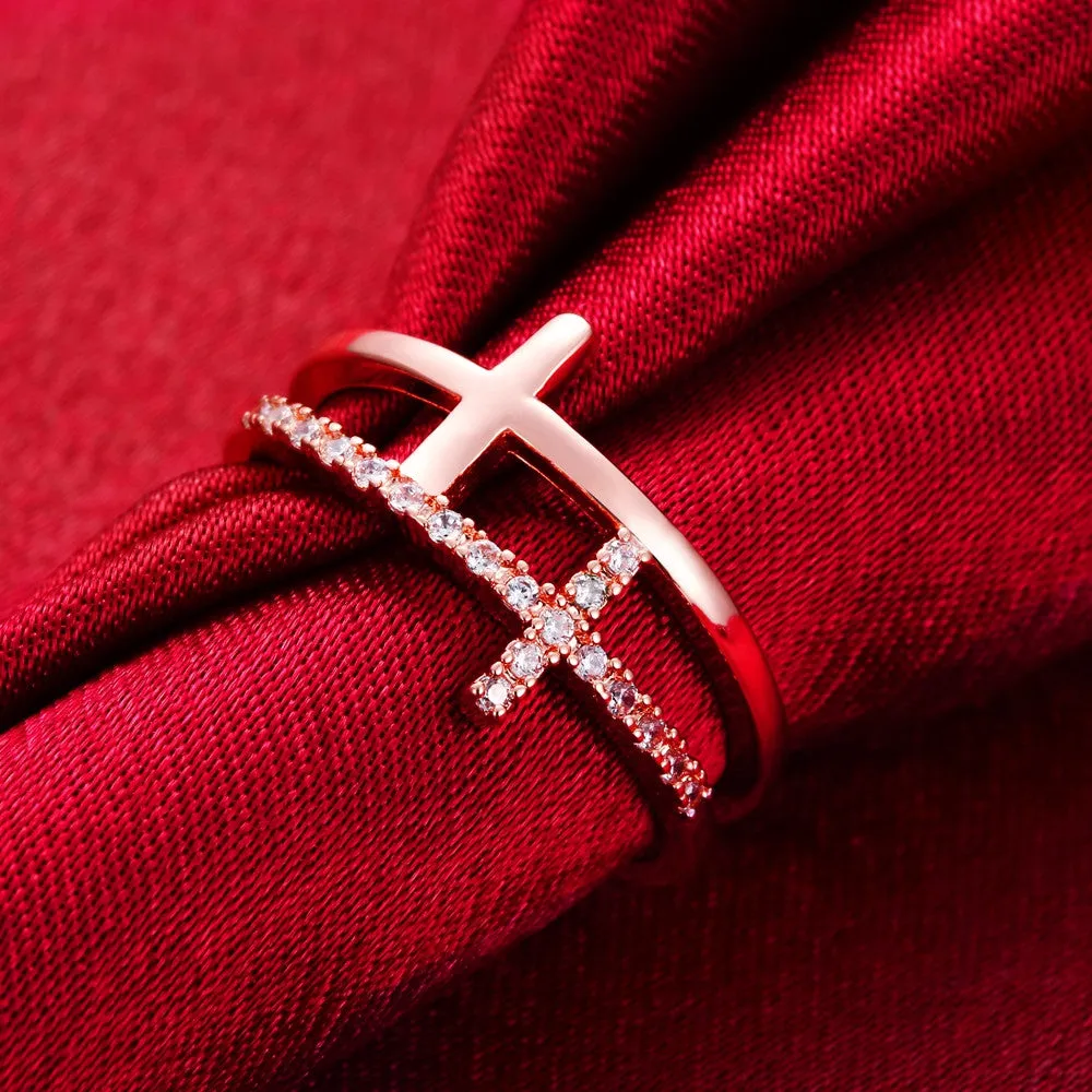 Classic Gold color Cross Crystal Rings For Women