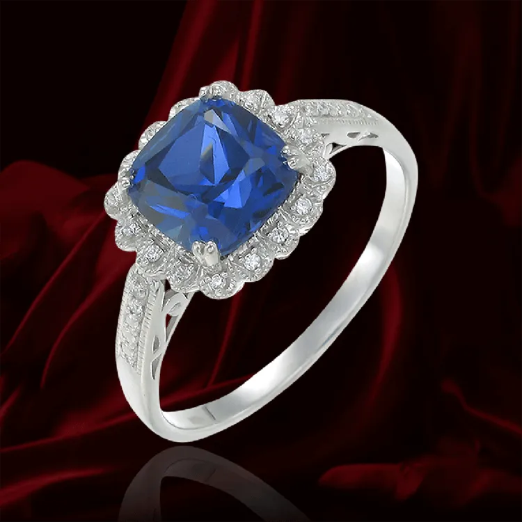 Classic Sapphire Ring with Accented Halo