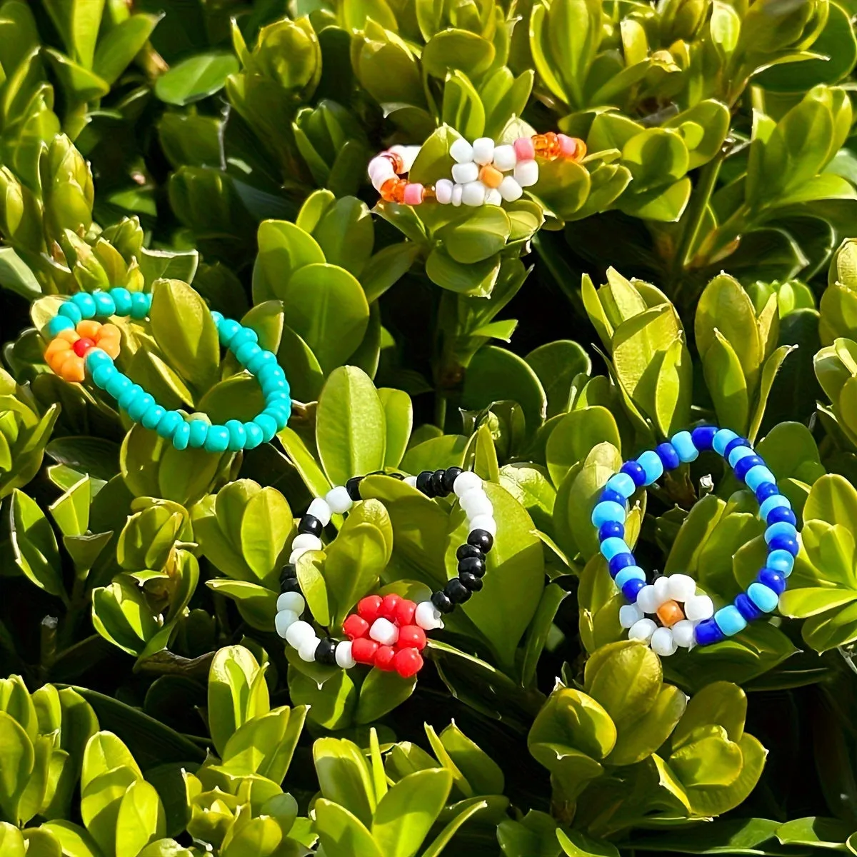 Colorful Boho Beaded Flower Ring Set - 12pcs