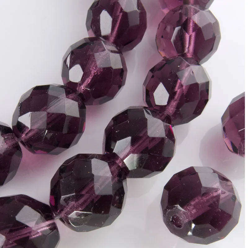 Contemporary Czech fire polish faceted amethyst glass rounds, 14mm, 6 pcs. b11-pp-1064(e)