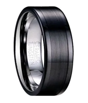 Contemporary Tungsten Wedding Band with Black Ceramic Overlay | 8mm
