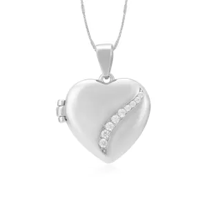 Crystal Heart Rhodium Plated Simple Stoned Locket Pendants