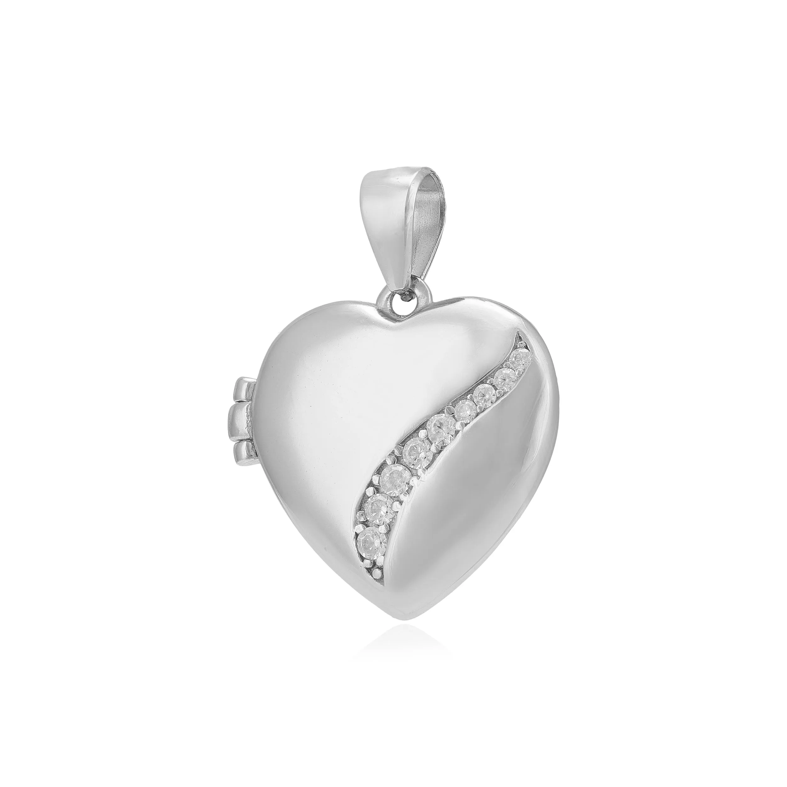 Crystal Heart Rhodium Plated Simple Stoned Locket Pendants